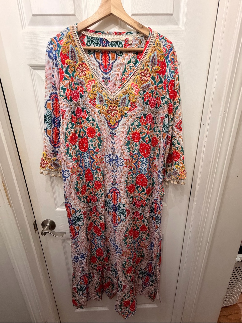 Soft Surroundings Multicolor Floral Embroidered V-Neck Maxi Dress